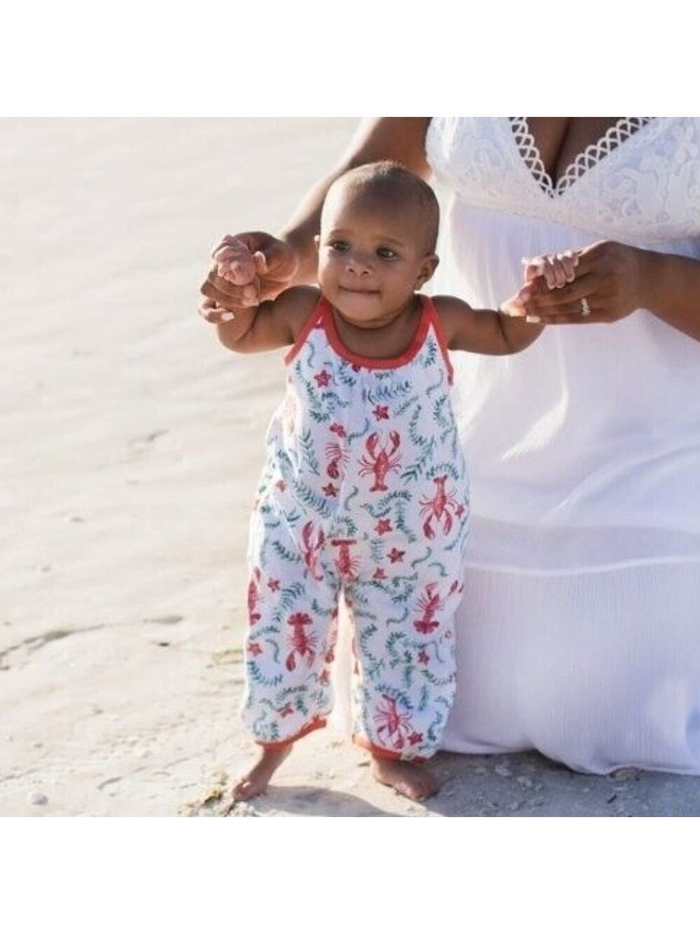 Burt's Bees Baby Girls Romper 0-3MO Lobsters and Seaweed NWT